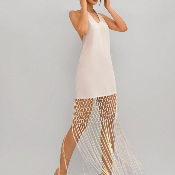 Apricot Party Women's Sleeveless Fringed Hem Dress - Picture 4 of 6